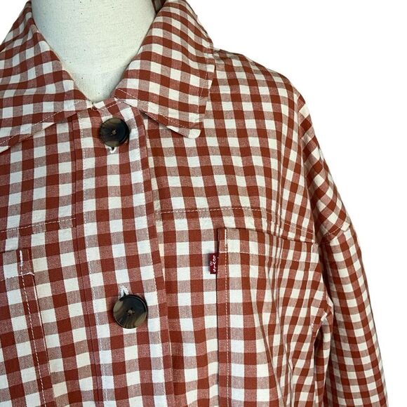 Levi's Woman's Cara Cotton Prep Jacket Size L Baked Clay Check Pattern NWT - Picture 2 of 16